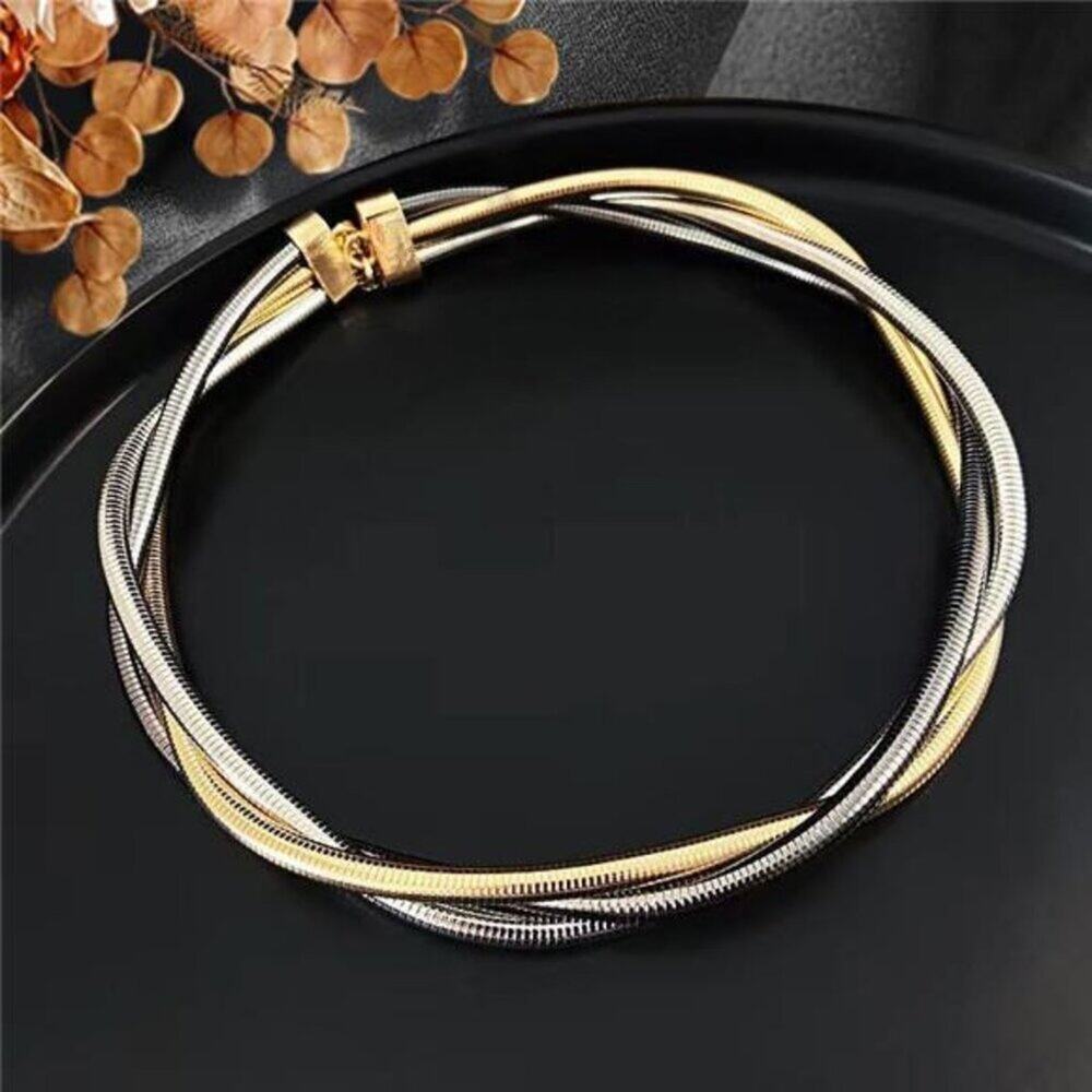Multilayered Chunky Choker Necklace for Women Punk Stainless Steel Snake Bone